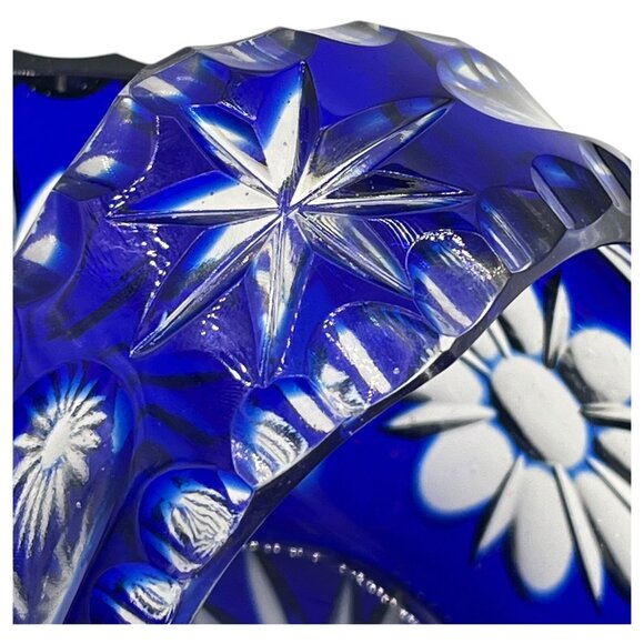 Vintage Cristal 24% Pbo Handmade Cobalt Blue Glass Basket Heavy Lead Crystal - Picture 11 of 14